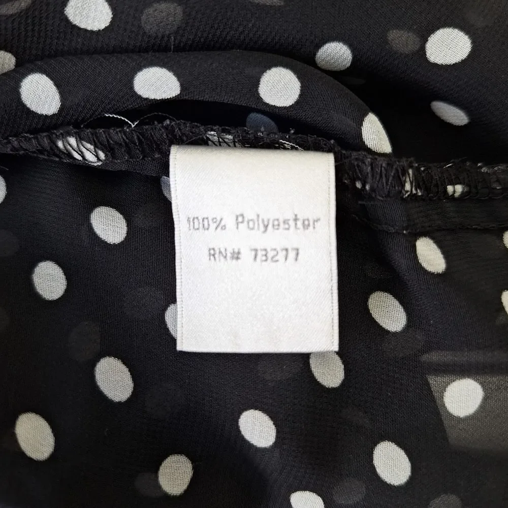 LC Lauren Conrad Sheer Black & White Button-Up Polkadot Puff Sleeve Blouse Sz XS - Picture 6 of 9